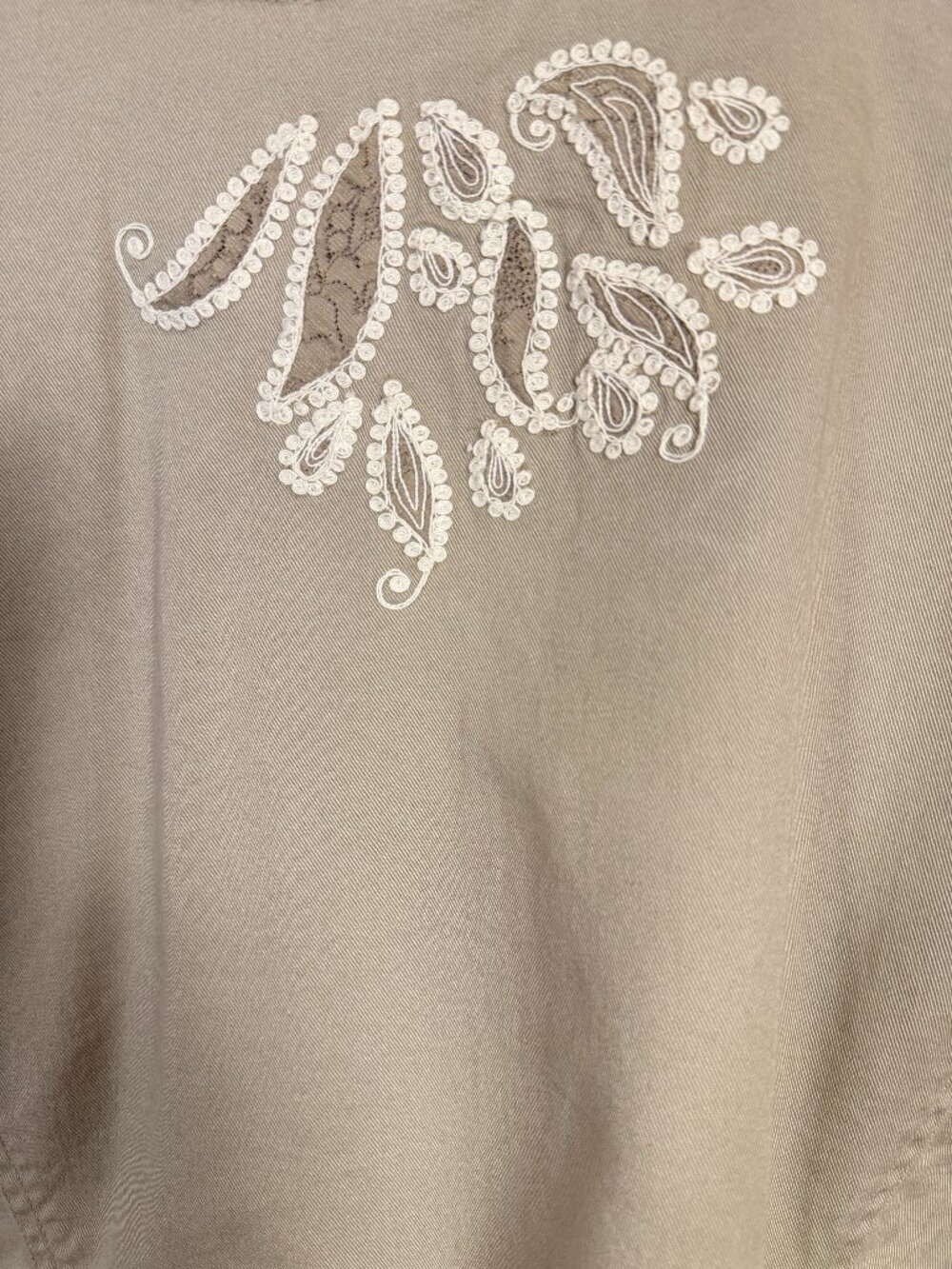 Chico's Tan Cotton Embroidered Open Jacket XL Boho Scallop Hem - Picture 5 of 8